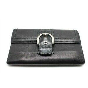 Vintage Coach Genuine Leather Buckle Trifold Clutch Wallet Card Organizer